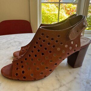 Loeffler Randall || Brown Leather Laser Cut Out Peep Toe Sling Back Heels Sz 7.4